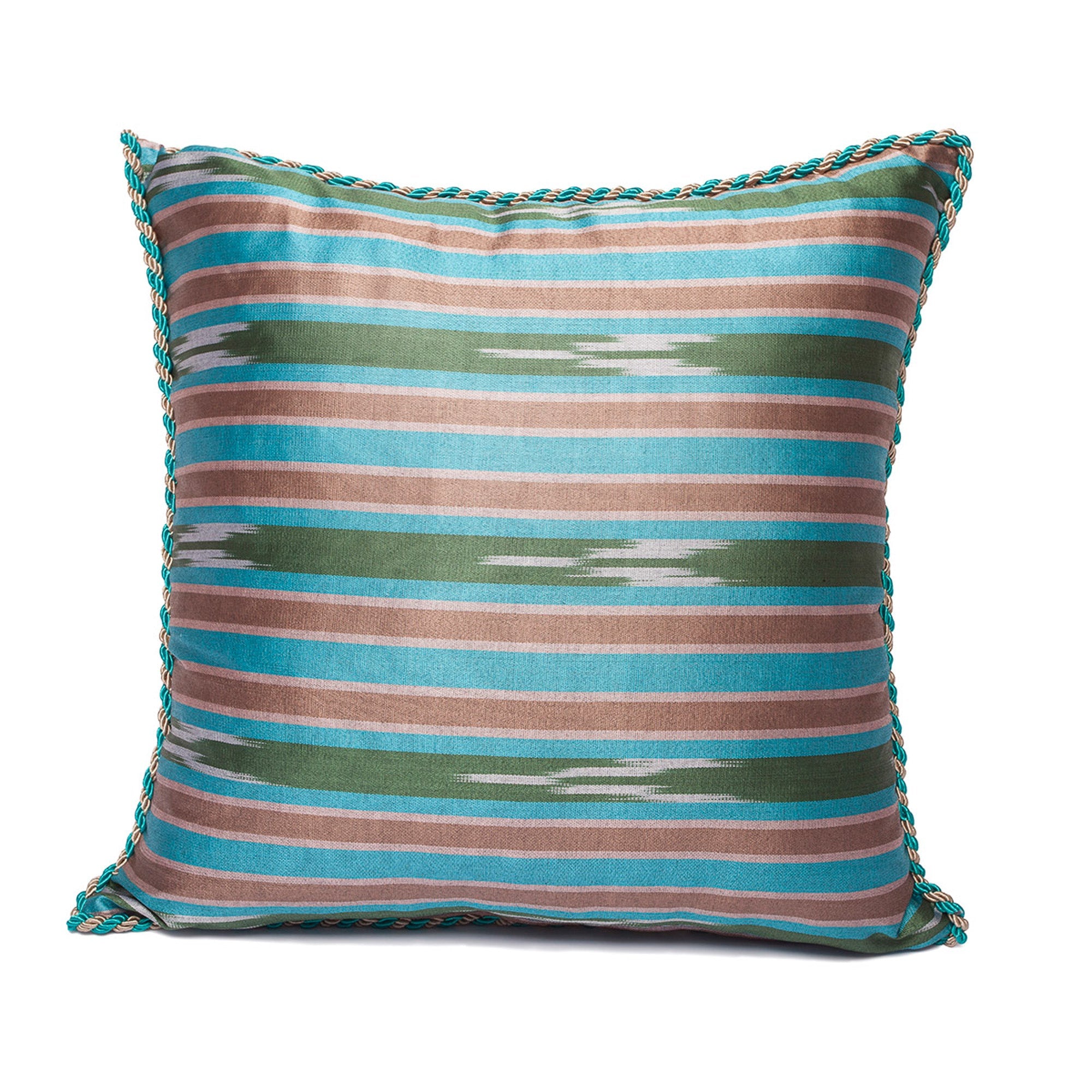 Kutnu Turquoise Earth Cushion Cover - Mediterranean Serenity Woven in Ancient Silk from Gaziantep