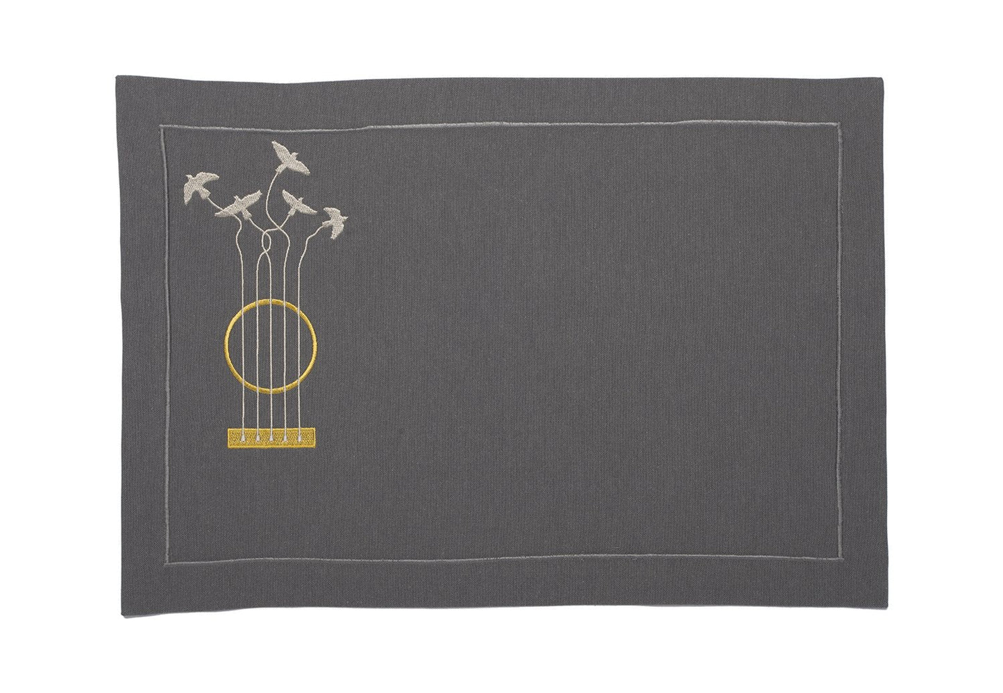 Mantel Individual "Canción de Pájaros" Gris Oscuro - Sinfonía Natural Bordada en Elegancia Matutina