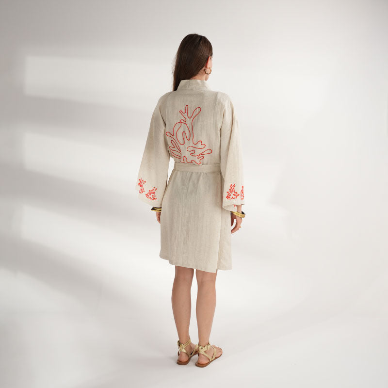 Kimono "Premium Kimono "Coral" - Hand-Embroidered Marine Symbol"