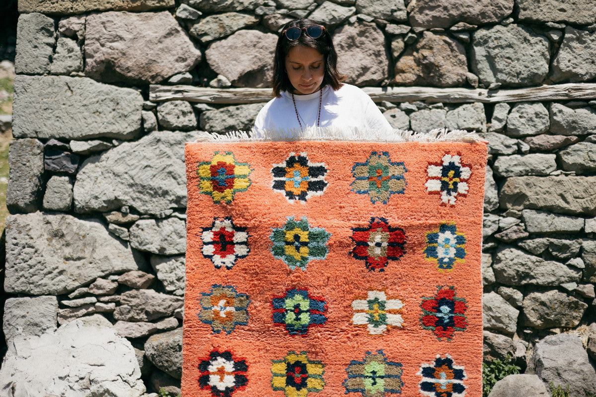 Spring Coral Flowers Rug - Eternal Garden Handwoven by Master Flora