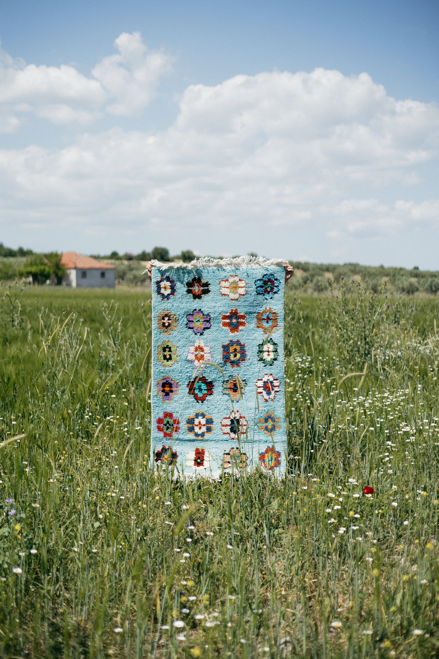 Ocean Blue Flowers Rug - Underwater Garden Woven by Anatolian Mermaids