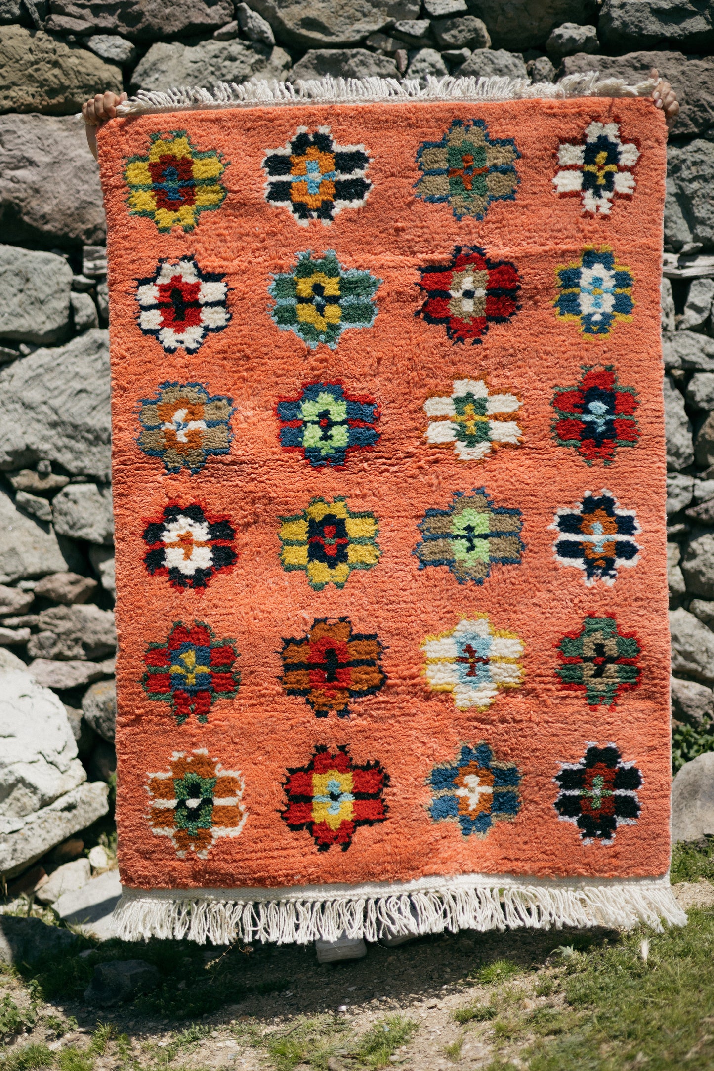 Spring Coral Flowers Rug - Eternal Garden Handwoven by Master Flora