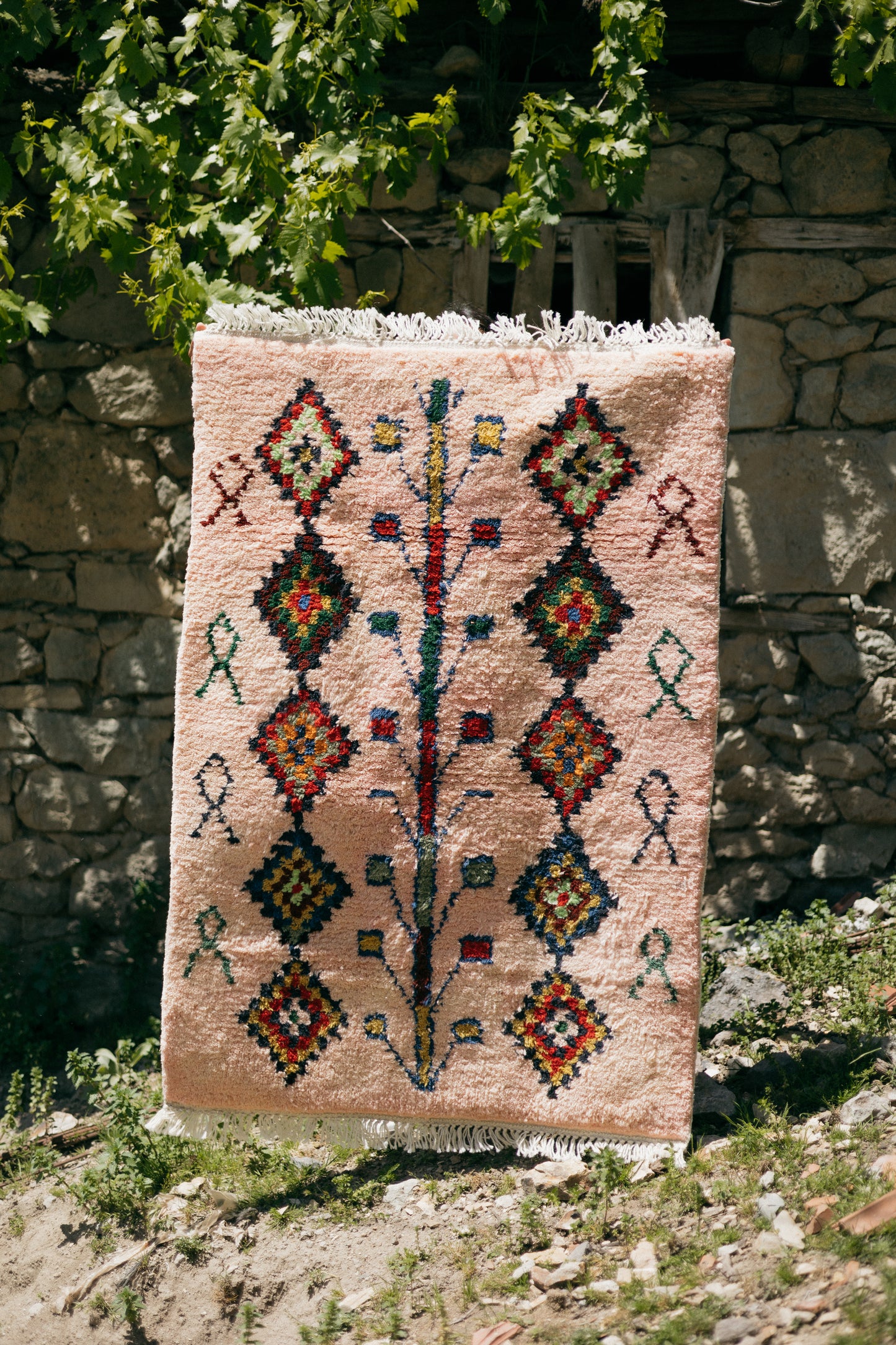 Celestial Pink Tree of Life Rug - Sacred Symbol Woven by Keepers of Traditions