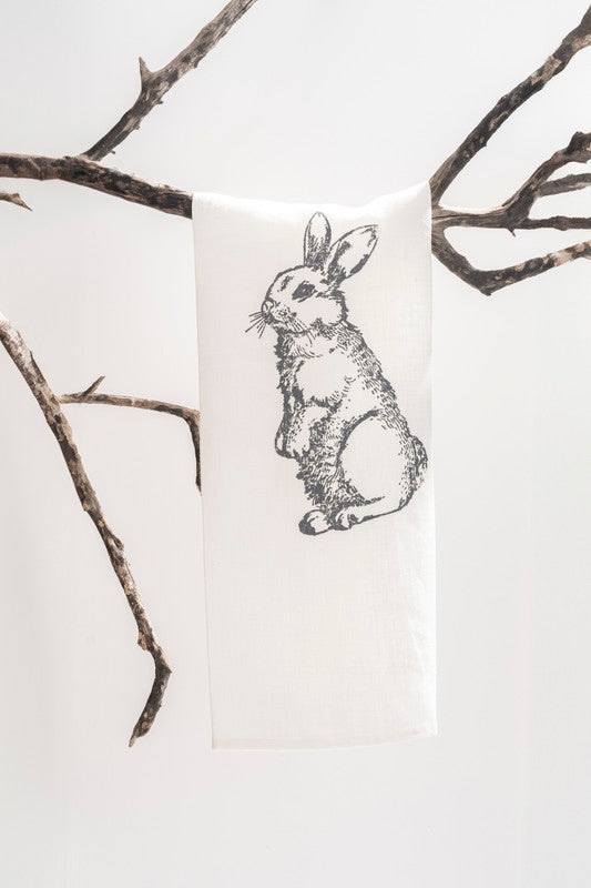 Set of 2 Rabbit Kitchen Towels - Natural Linen with Exclusive Design