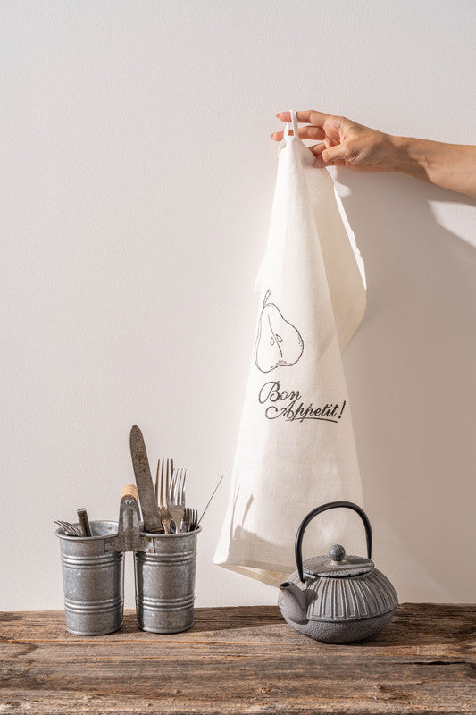 Set of 2 Bon Appétit Kitchen Towels - Premium French Linen