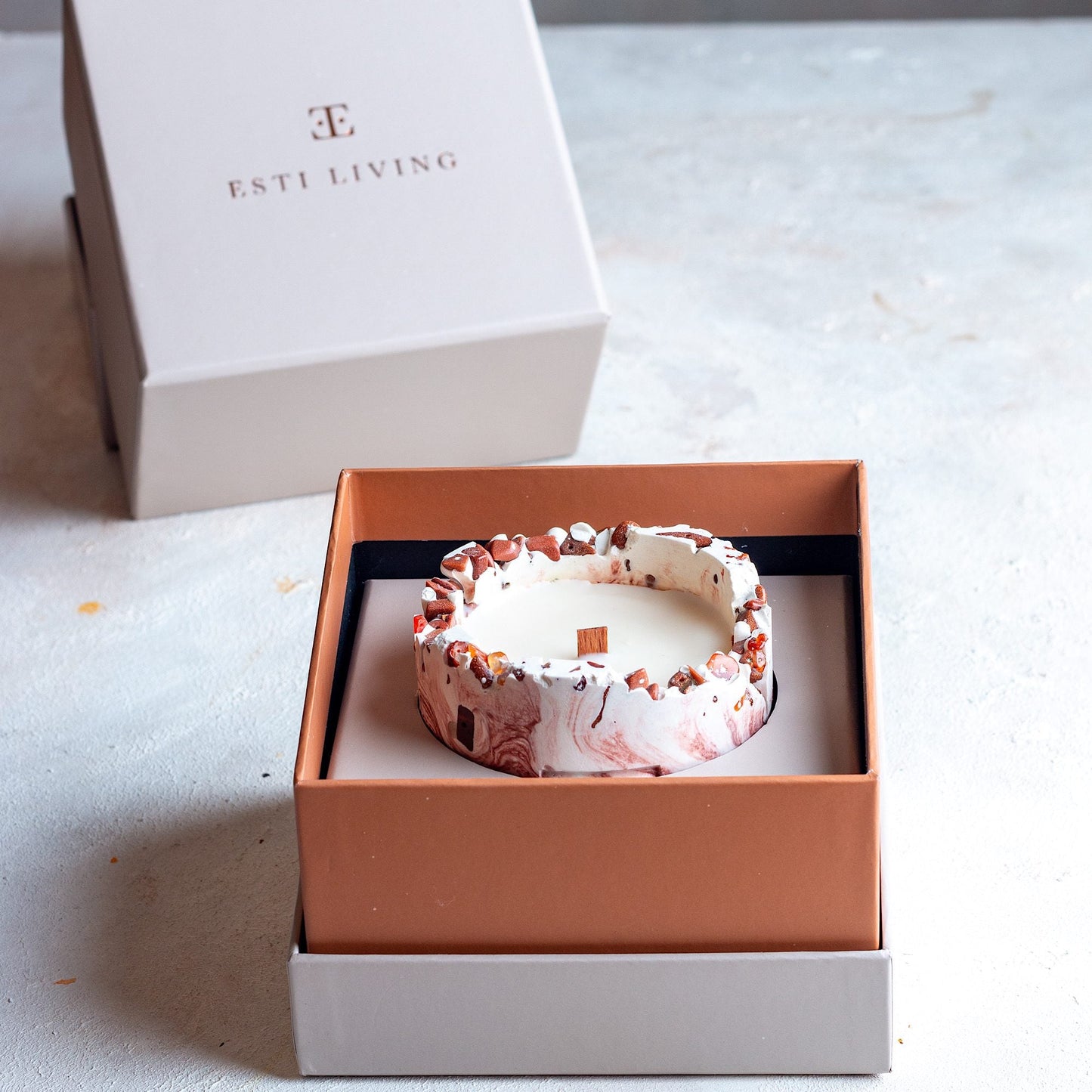 Vela Artesanal Premium Copper Charm con Piedra Natural - Edición Compacta (150G)
