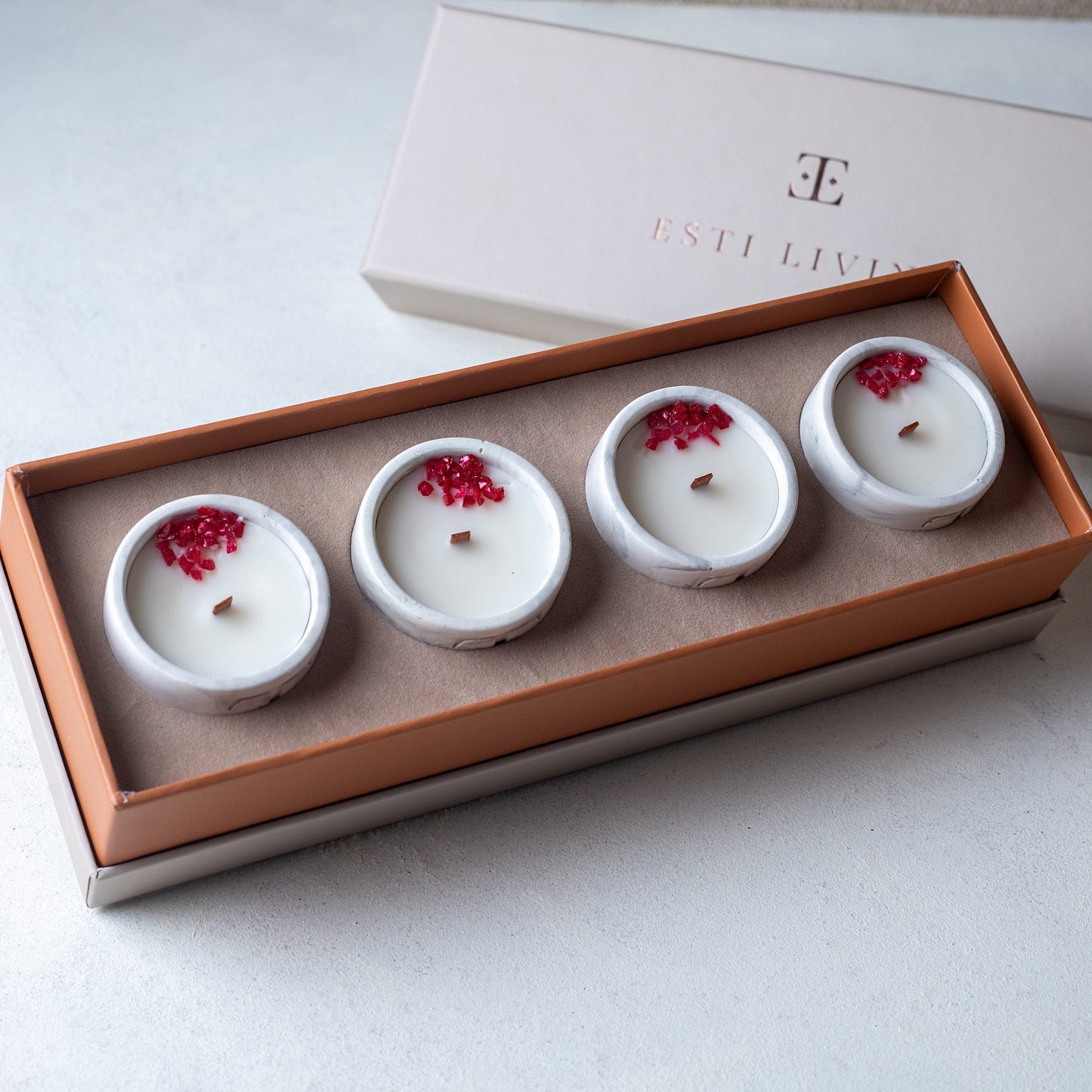 Colección "SIMPLY Red" Mini - Set 4 Velas Mediterráneas