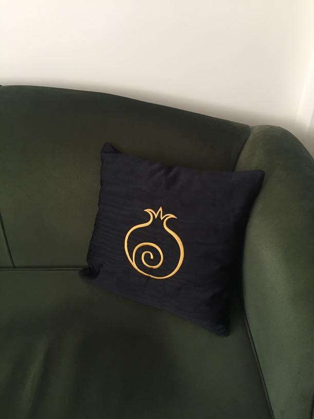 Golden Pomegranate Cushion - Luxury Kutnu Black Silk