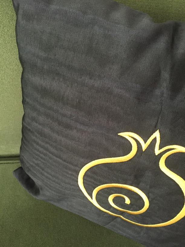 Golden Pomegranate Cushion - Luxury Kutnu Black Silk