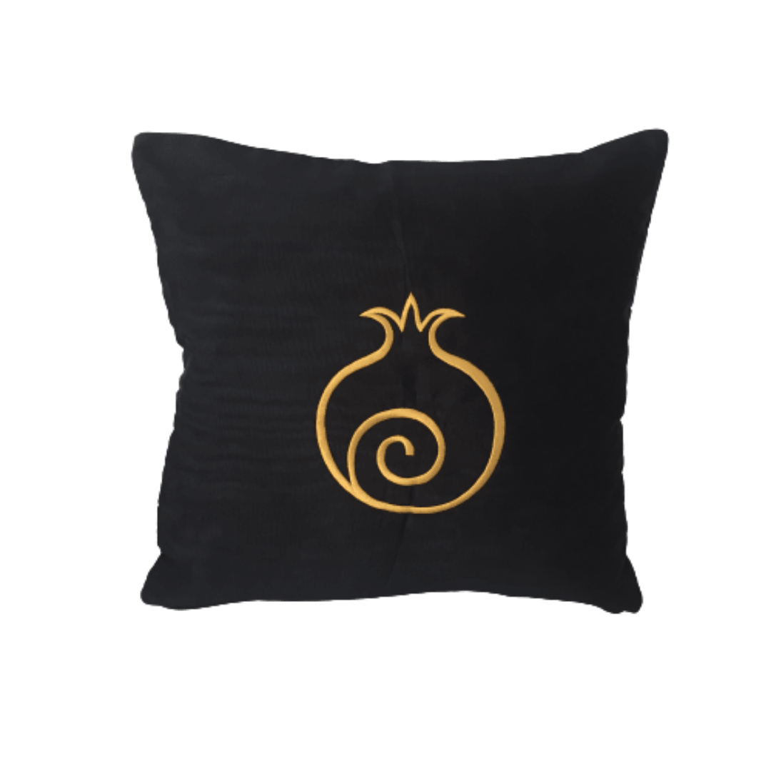 Golden Pomegranate Cushion - Luxury Kutnu Black Silk