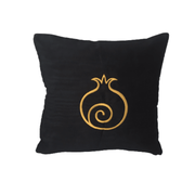 Golden Pomegranate Cushion - Luxury Kutnu Black Silk