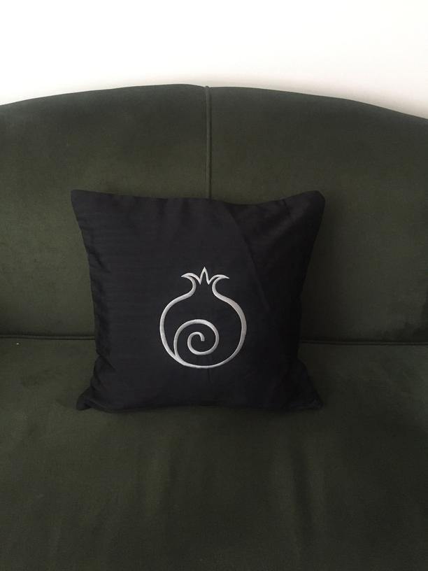 Silver Pomegranate Cushion - Evening Elegance in Kutnu Silk