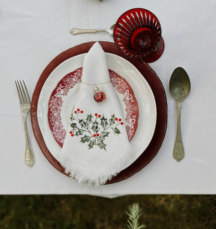 Set of 6 Ilex Premium Linen Napkins - Christmas Edition