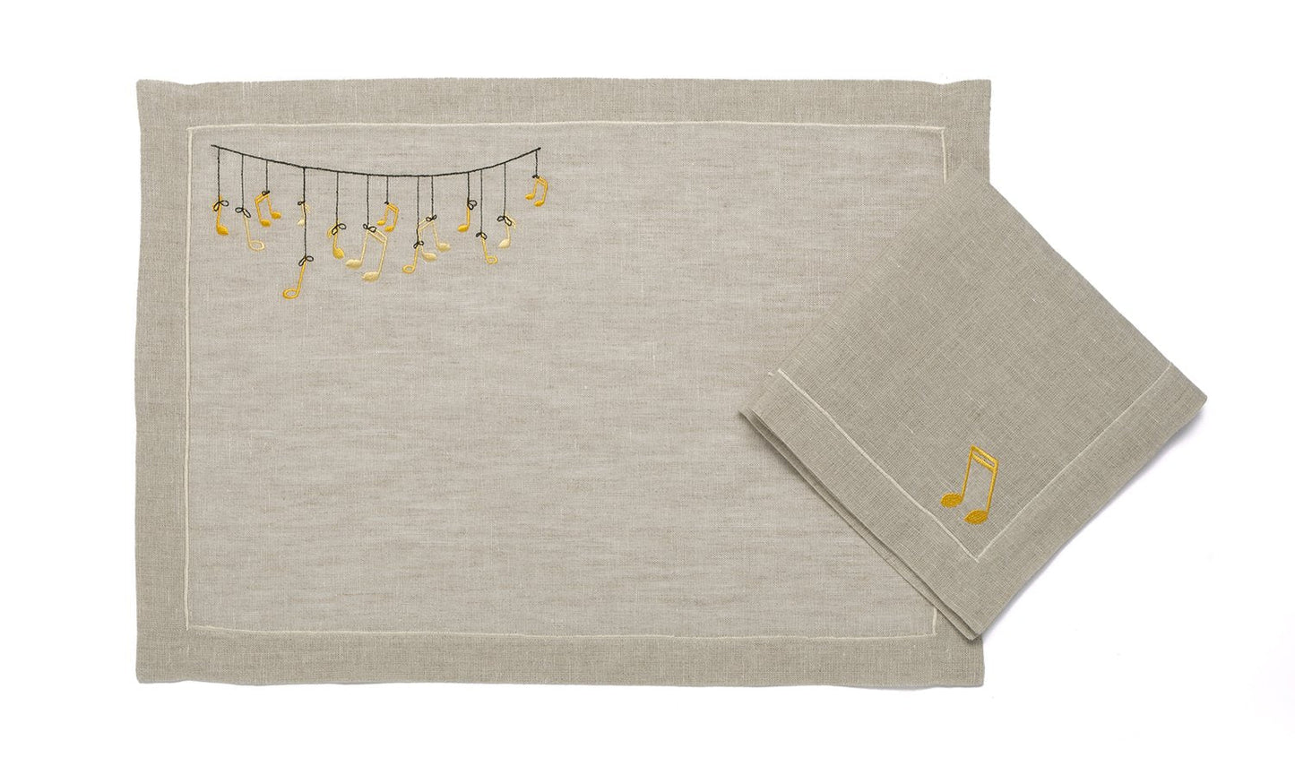 Mantel Individual "Tu Canción" Lino Natural - Melodía Bordada a Mano en Fibra Pura