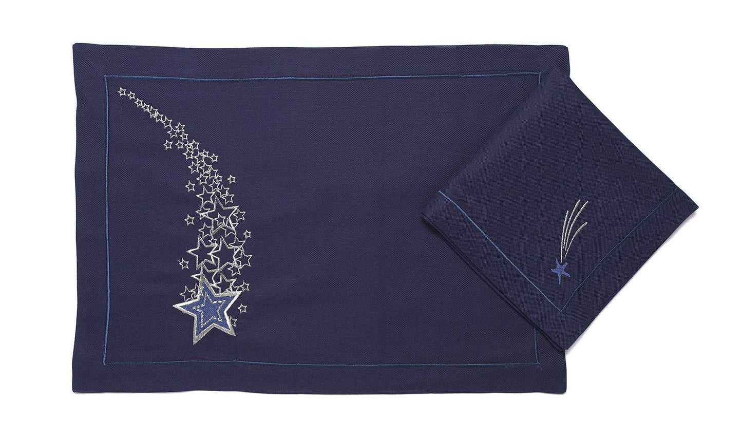 Mantel Individual "Estrella Fugaz" Azul Marino - Misterio Nocturno Bordado en Profundidad Oceánica