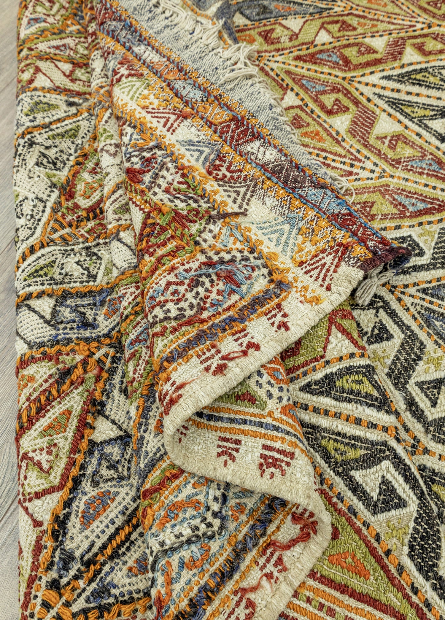 Glenn Geometric Patterned Cicim Kilim Handmade Natural Wool&Cotton 173x325cm – Sustainable Origin