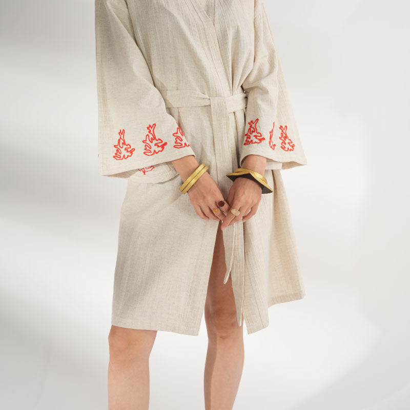 Kimono "Premium Kimono "Coral" - Hand-Embroidered Marine Symbol"