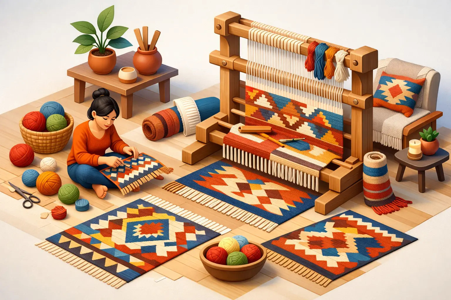 Alfombras kilim tejidas a mano en casa