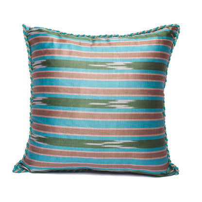 Kutnu Turquoise Earth Cushion Cover - Mediterranean Serenity Woven in Ancient Silk from Gaziantep