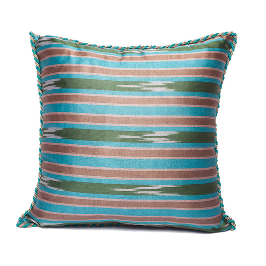 Kutnu Turquoise Earth Cushion Cover - Mediterranean Serenity Woven in Ancient Silk from Gaziantep