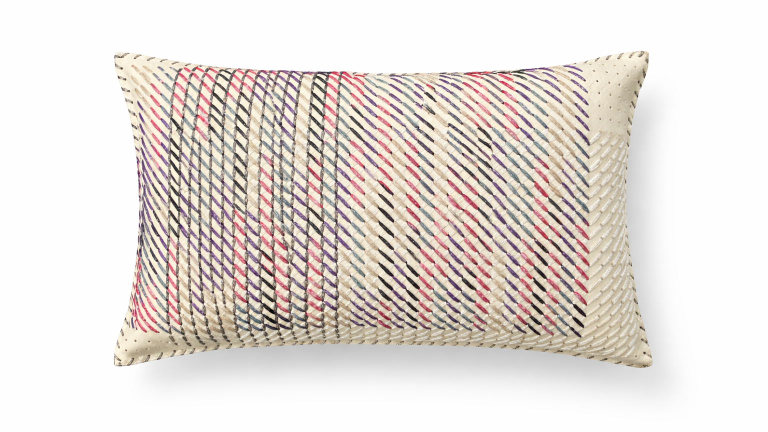 Funda de Cojín Decorativo en Cuero con Bordado Geométrico en Cachemira