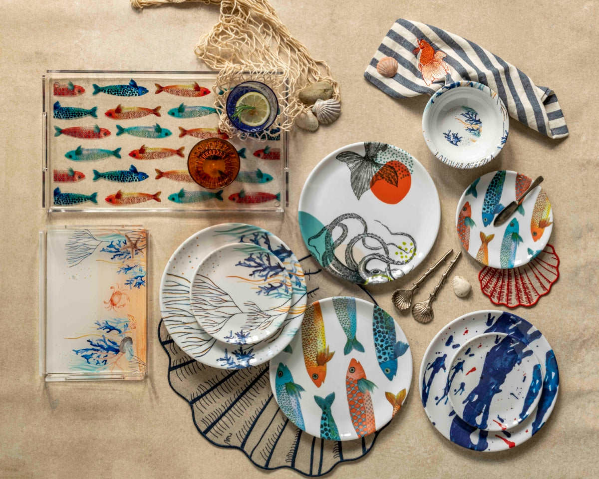Set 4 Platos Postre Mullets - Cerámica Turca Colección Mediterránea Artesanal
