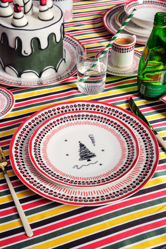 Vajilla Completa Holiday De 12 Piezas en Rojo - Porcelana Premium