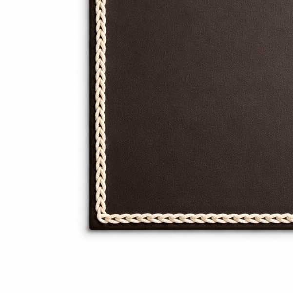 Set de 4 Manteles Individuales  Rectangulares de Cuero Sintético con Ribete Trenzado - Marrón