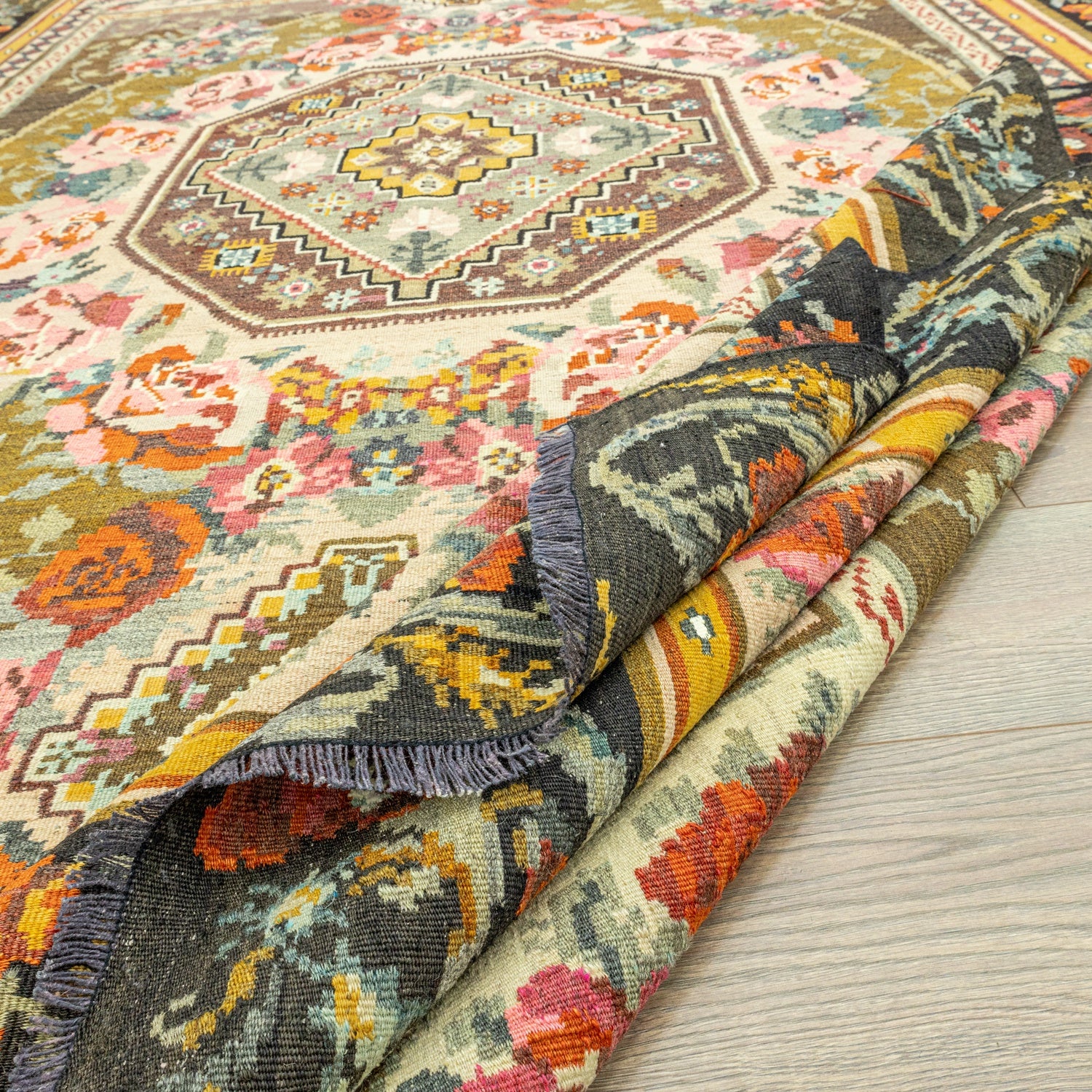 Liber Geometric Design Karabagh Kilim Artesanal Natural Wool 233x355cm – Origen Sostenible