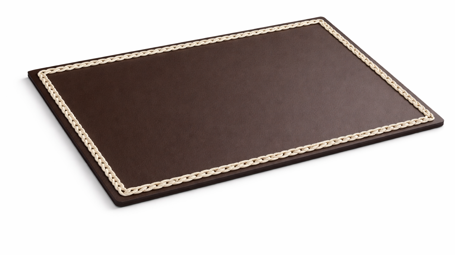 Mantel Individual  Rectangular de Cuero Sintético con Ribete Trenzado - Marrón