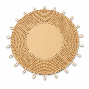 Mantel Individual Redondo con Conchas Marinas Tejido a Mano en Cuero Beige