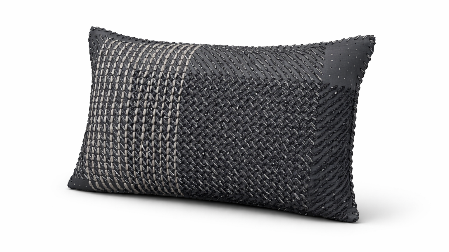 Funda de Cojín Decorativo en Cuero con Bordado Geométrico en Cachemira