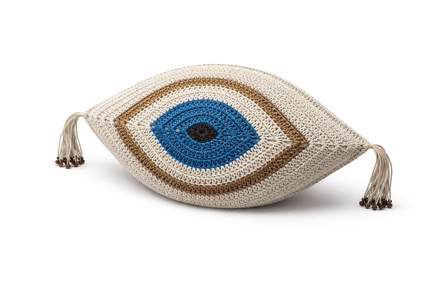 Funda de Cojín Decorativo Ojo de la Suerte - Tejido en Cuerda de Cuero