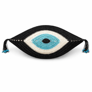 Funda de Cojín Decorativo Ojo de la Suerte - Tejido en Cuerda de Cuero en negro