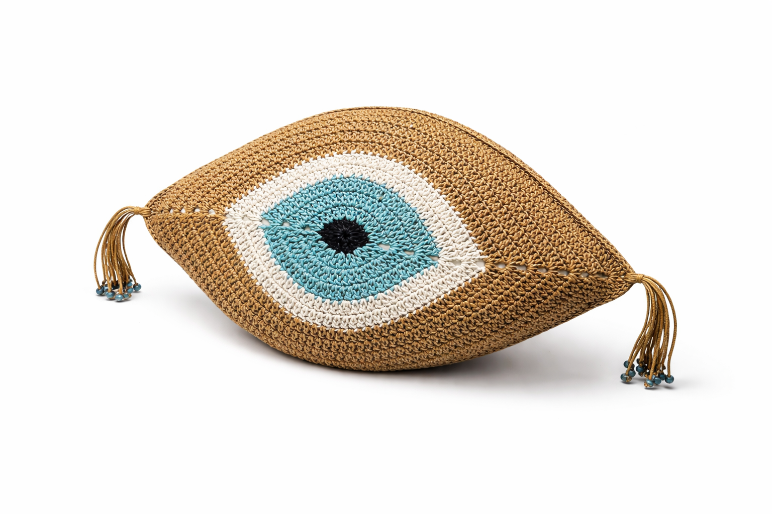 Funda de Cojín Decorativo Ojo de la Suerte - Tejido en Cuerda de Cuero