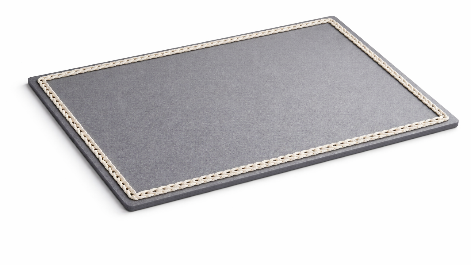 Mantel Individual Rectangular de Cuero Sintético con Ribete Trenzado - Gris