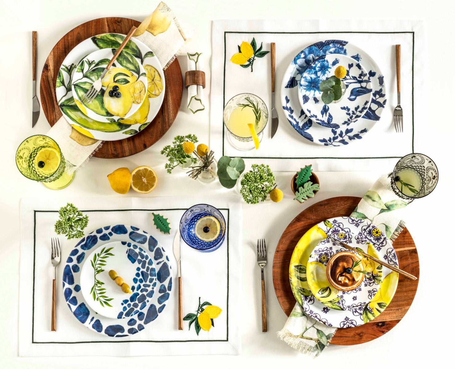 Platos Principales Bleu Blanc - Melamina Artística Efecto Acuarela (Set de 4)