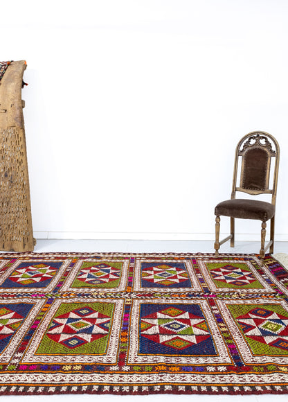 Zerda Hand-Woven Geometric Pattern Cicim Kilim Artesanal Natural Wool 170x290cm – Origen Sostenible