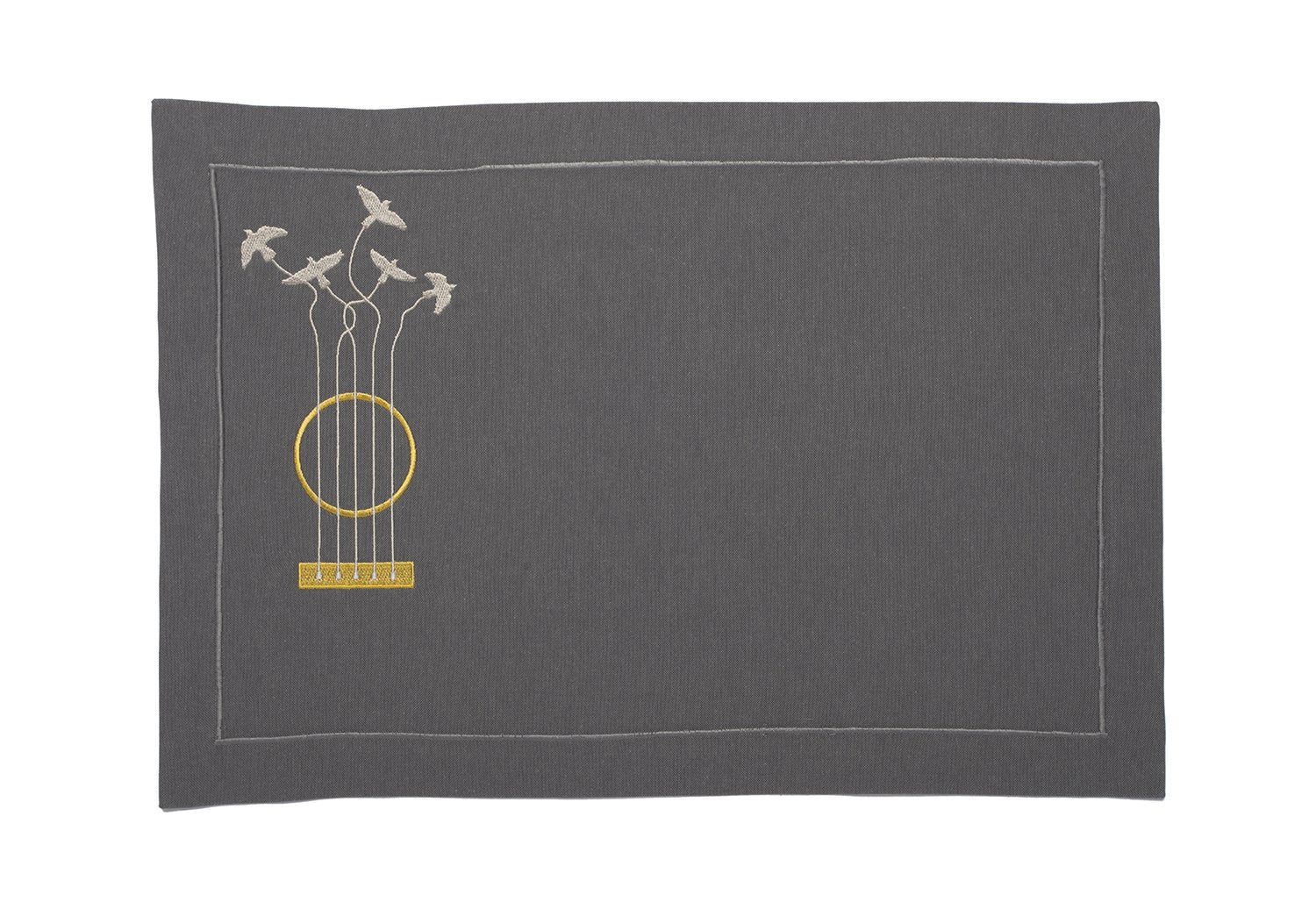 Mantel Individual "Canción de Pájaros" Gris Oscuro - Sinfonía Natural Bordada en Elegancia Matutina