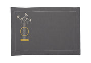 Mantel Individual "Canción de Pájaros" Gris Oscuro - Sinfonía Natural Bordada en Elegancia Matutina