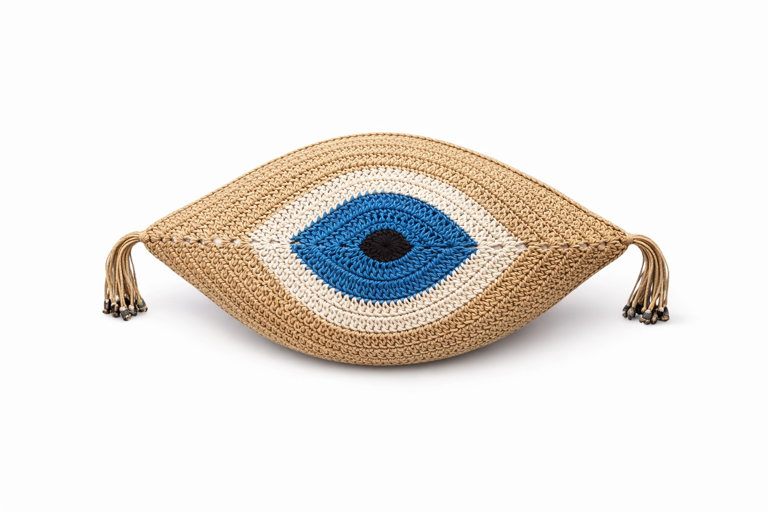 Funda de Cojín Decorativo Ojo de la Suerte - Tejido en Cuerda de Cuero