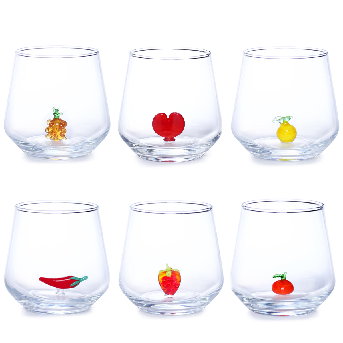 Vasos de Agua Bon Appétit - Vidrio Soplado Artesanal Mix (345cc, Set de 6)