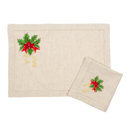 Set Navideño Premium Manteles y Servilletas - Celebración Invernal Tejida en Tradición Festiva