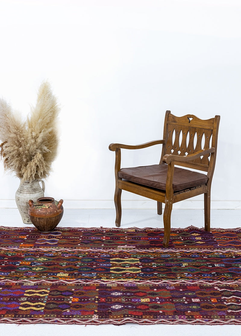 Eza Vintage Ethnic Pattern Cicim Kilim Artesanal Natural Wool&Goat Hair 122x500cm – Origen Sostenible