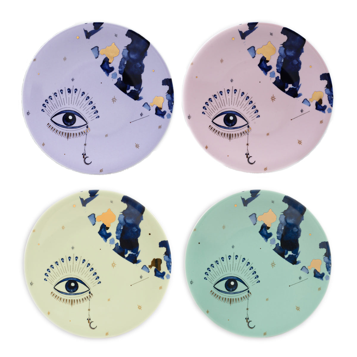 Set 4 Platos Postre Spirit Eye - Regalo Energético Colorido