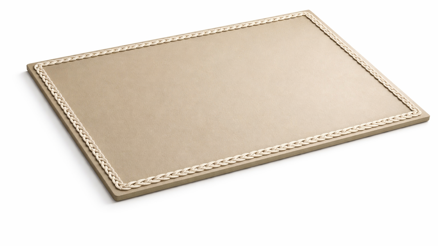 Mantel Individual Rectangular de Cuero Sintético con Ribete Trenzado - Beige