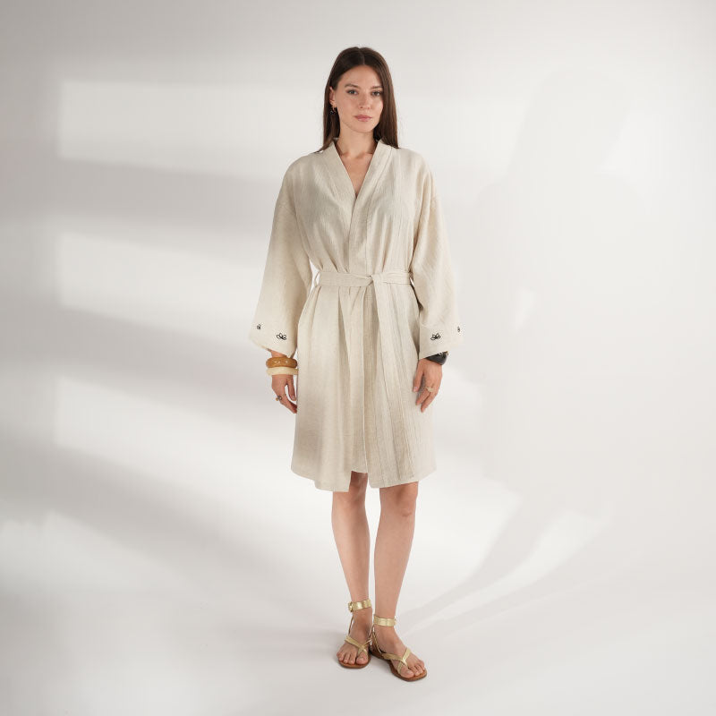 Kimono Artesanal "Lotus" - Bordado a Mano en Peştemal de Lujo