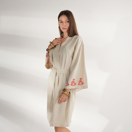 Kimono "Premium Kimono "Coral" - Hand-Embroidered Marine Symbol"