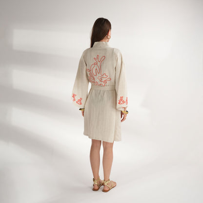 Kimono "Premium Kimono "Coral" - Hand-Embroidered Marine Symbol"