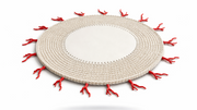 Set de 4 Manteles Individuales  Redondos Tejidos a Mano en Cuero Sintético Beige con Decoración en forma de Coral Rojo